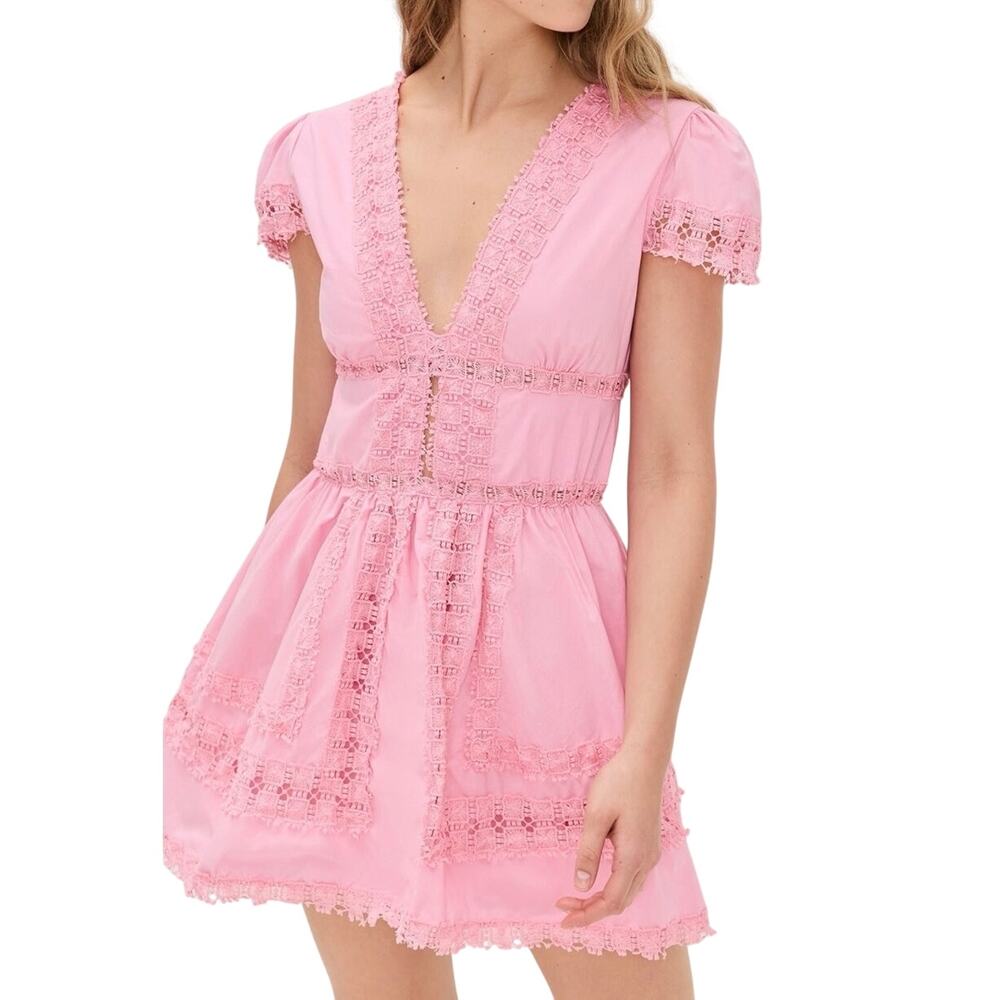Peixoto Piper Mini Dress in Proper Pink Revolve Lace Cotton Cut-Out- Sz XS NWT